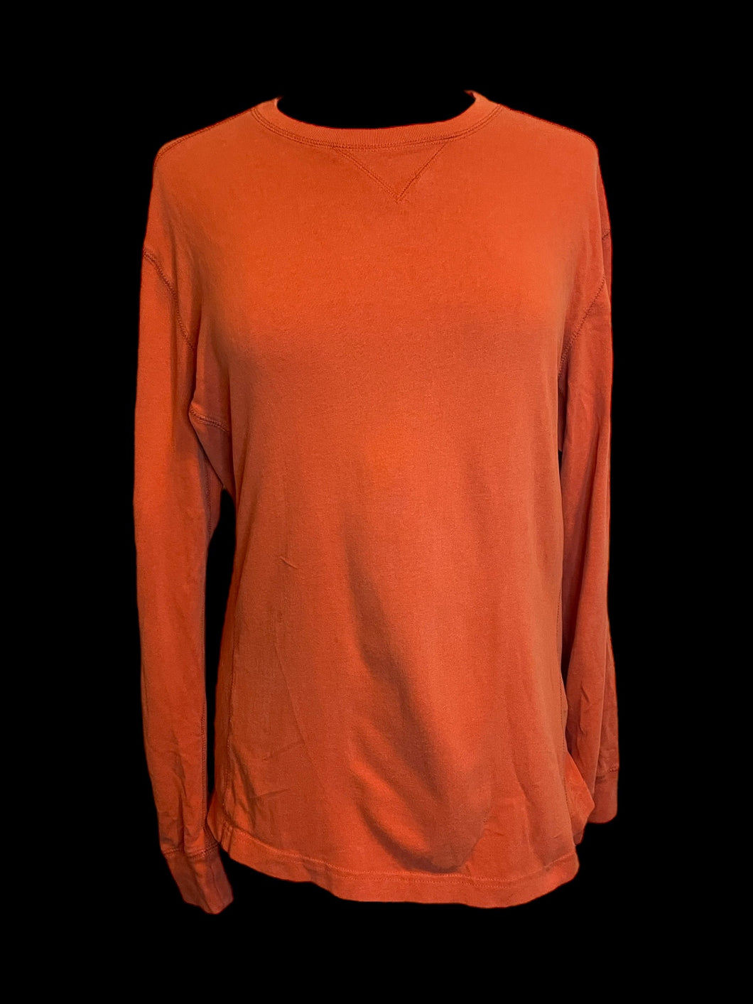 0X Orange crewneck sweater w/ ribbed hems, & visible stitching
