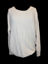 Load image into Gallery viewer, 0X White cotton knit long sleeve boat neck sweater w/ faux wrap open back
