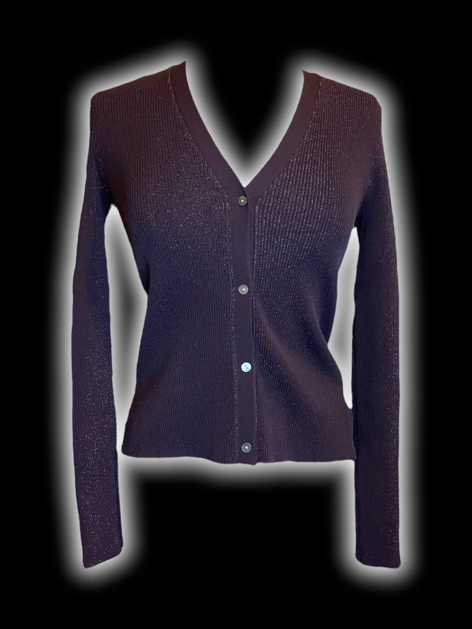 S Plum metallic detail rib knit long sleeve v-neckline cardigan