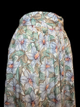 Load image into Gallery viewer, S Vintage 70s off-white &amp; multicolor pastel floral midi skirt w/ elastic waist, &amp; double button closure
