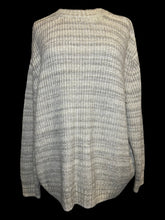 Load image into Gallery viewer, 1X Light grey &amp; off-white stripe pattern knit sweater w/ rib knit hems
