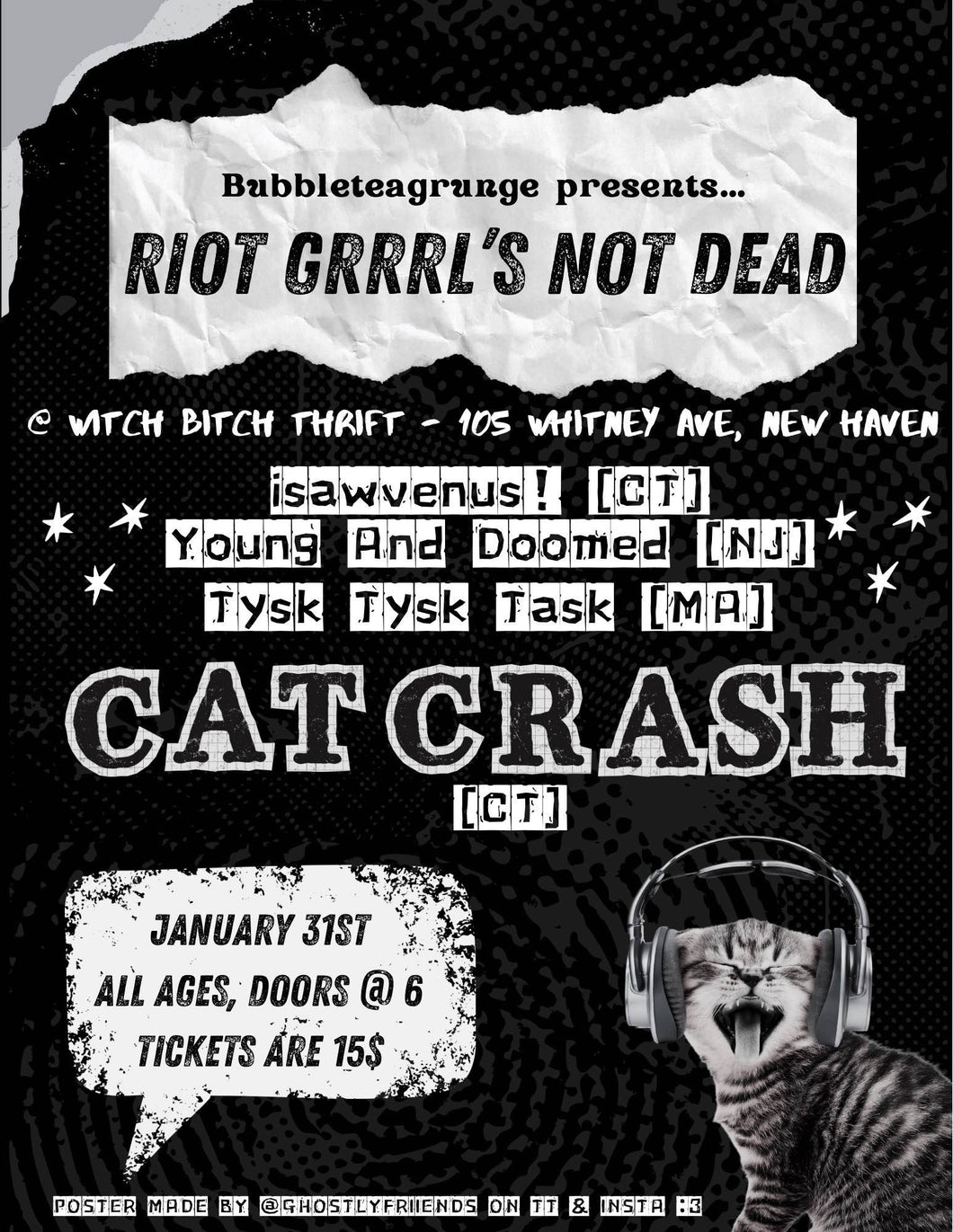 01/31 - CatCrash (CT), ISawVenus! (CT), Tysk Tysk Task (MA), Young And Doomed (NJ)