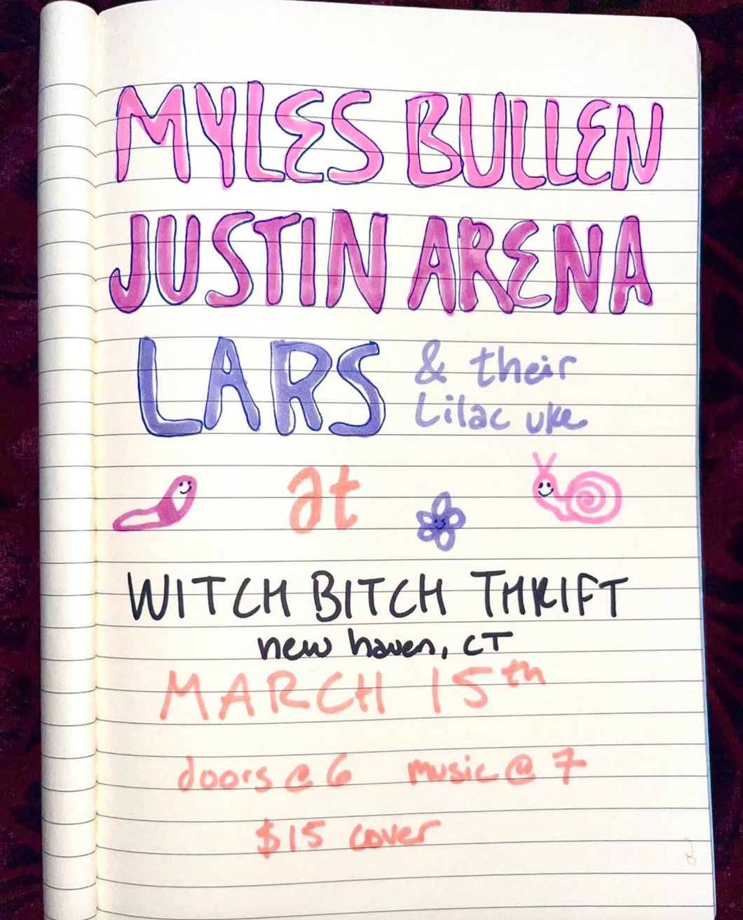 3/15 - Myles Bullen (ME)  // Justin Arena (MA) // Lars & Their Lilac Uke (CT)